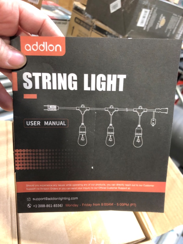 Photo 4 of addlon 48 FT Outdoor String Lights Commercial Grade Weatherproof Strand, 18 Edison Vintage Bulbs(3 Spare), 15 Hanging Sockets, ETL Listed Heavy-Duty Decorative Christmas Lights for Patio Garden 48FT Black