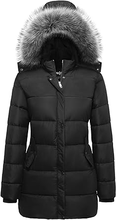 Photo 1 of GGleaf Women's Winter Thicken Puffer Coat Warm Snow Jacket with Fur Removable Hood Med Black