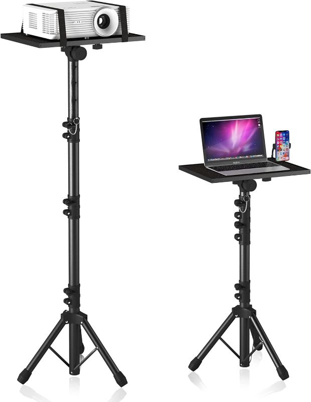 Photo 1 of DECOSIS Projector Stand Tripod, Laptop Tripod Stand Adjustable Height from 23.5 to 63.5 inches with Gooseneck Phone Holder, Laptop Floor Stand for Office, Home, Stage, Studio, DJ Racks Holder Mount