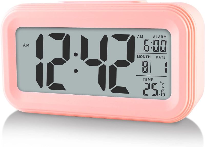 Photo 1 of YUANRANER Digital Alarm Clock with Indoor Temperature, Battery Operated,Snooze Model,12/24H Display for Bedrooms Heavy Sleepers Kids Travel Bathroom Desk Smart Clock, Pink