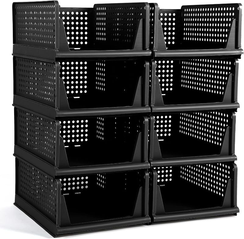 Photo 1 of 8 Pcs Stackable Storage Drawers Closet Organizers and Storage Foldable Closet Organizers Plastic Folding Box Shelves Collapsible Bin Baskets Container for Wardrobe Bathroom (Black)
