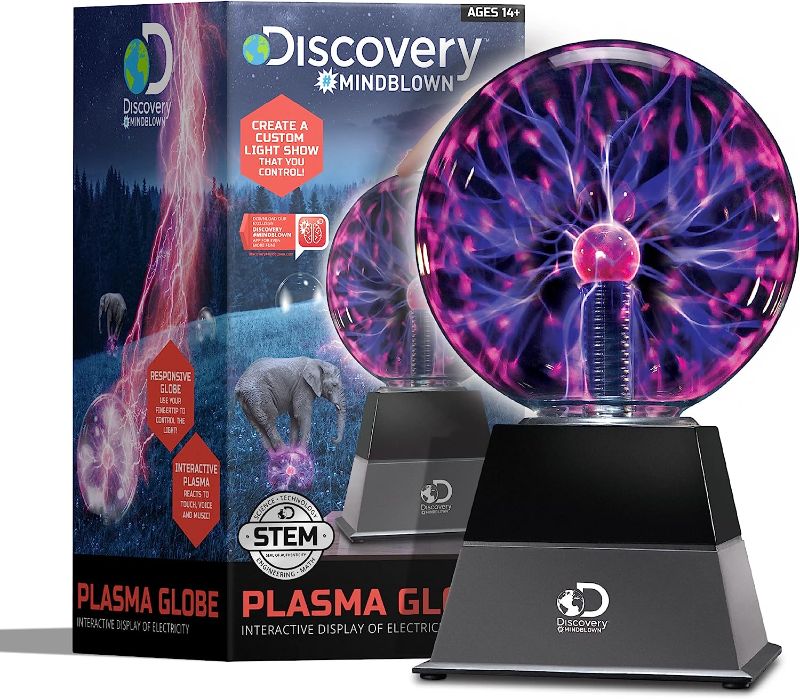 Photo 1 of Discovery Kids 6" Plasma Globe Lamp with Interactive Electronic Touch and Sound Sensitive Lightning and Tesla Coil, Includes AC Adapter, Glass STEM Lava Lamp-Style Light for Desk, Kids Room, and More
