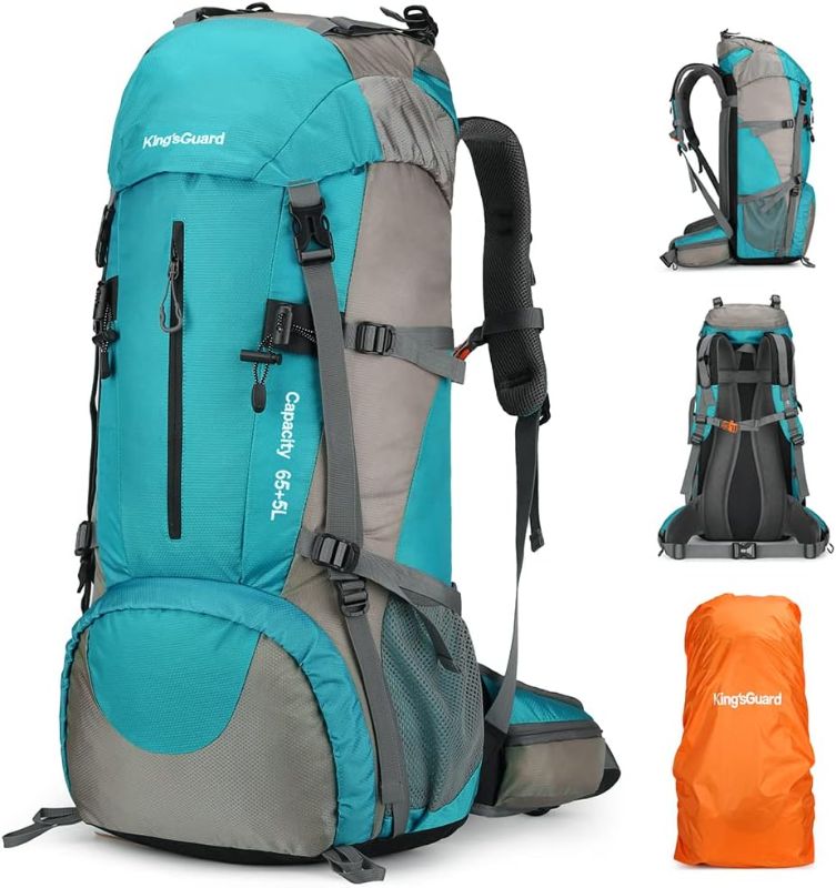Photo 1 of King'sGuard 70L Hiking Backpack with Rain Cover Lightweight Travel Backpack Waterproof Camping Backpack Daypack for Outdoor -Frameless (LakeBlue)
