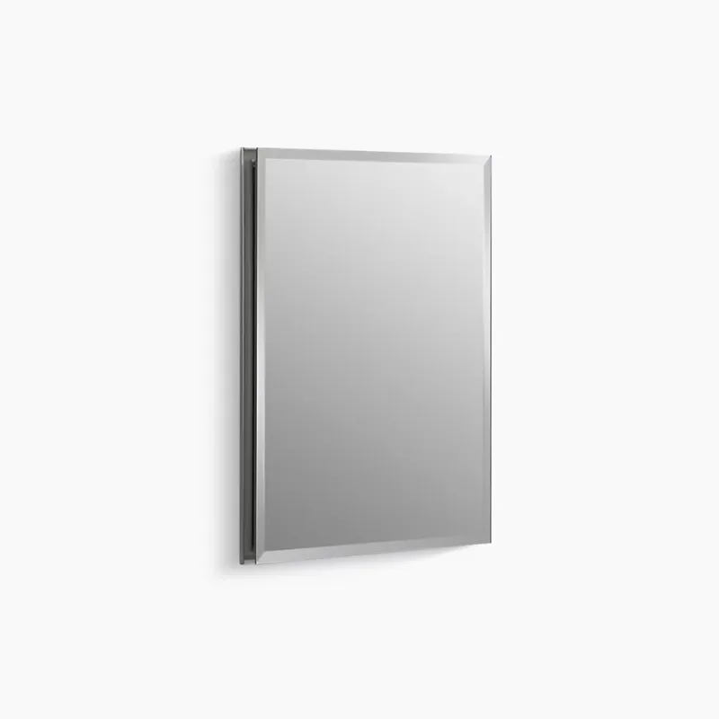 Photo 1 of 16" W x 20" H aluminum single-door medicine cabinet with mirrored door, beveled edges