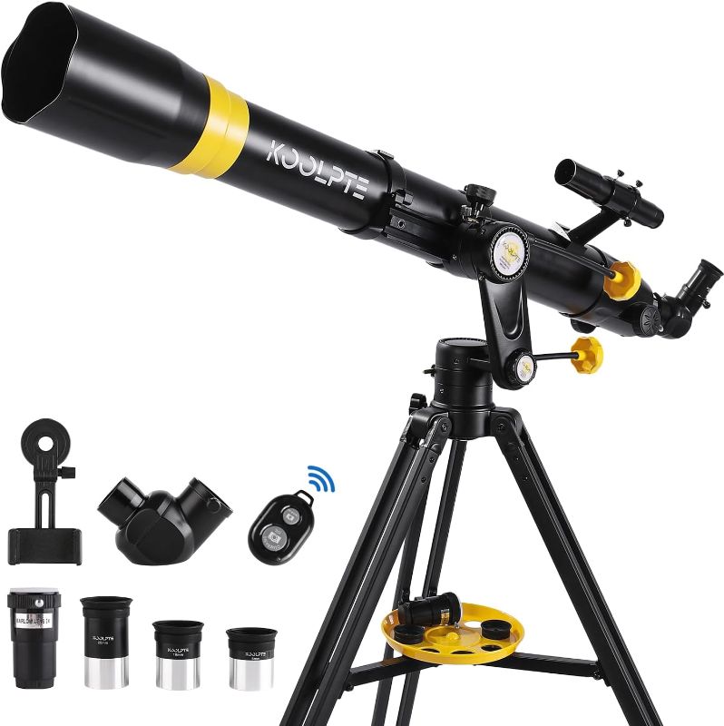 Photo 1 of 
Roll over image to zoom in
Telescope 90mm Aperture 900mm - High Precision Adjustment Vertisteel AZ Mount Base, Magnification 45-450x, Wireless Remote, Phone Adapter - Ideal for Astronomy Enthusiasts and Beginners (Black)
