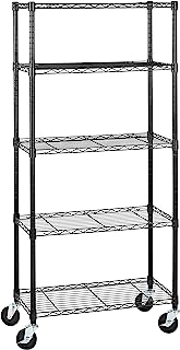 Photo 1 of Amazon Basics 5-Shelf Medium Adjustable, Heavy Duty Storage Shelving Unit on 4'' Wheel Casters, Metal Organizer Wire Rack, Black, 30" L x 14" W x 64.75" H