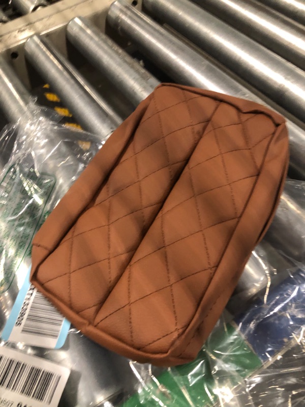Photo 2 of Tecfino Car Tissue Holder, PU Leather Tissue Box Cover Rectangular for Car, Car Tissue Box Holder for Car Backseat, Tissue Holder for Car Organization Accessories, 9.5" x 3.9" x 5.5" (Brown)