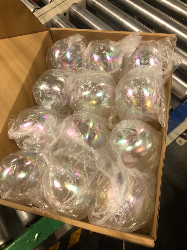 Photo 3 of 12 PCS Iridescent Plastic Ornaments Balls, Christmas Ball Ornaments Rainbow Balls, Hanging Baubles Fillable Ornaments for DIY Christmas Tree Wedding Party Decorations