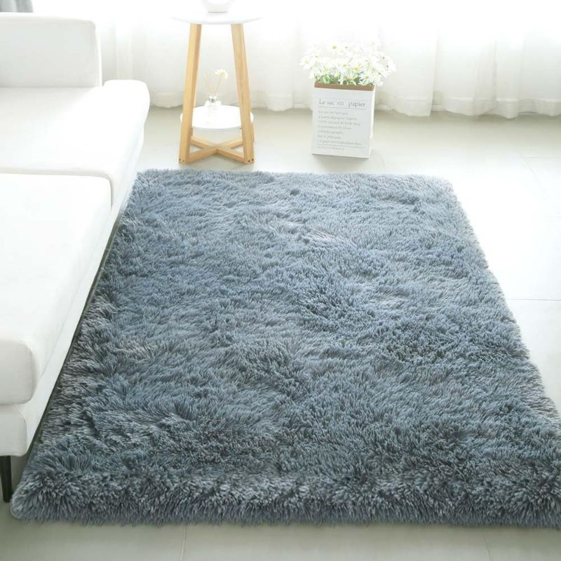 Photo 1 of 4x6 Area Rugs for Living Room, Machine Washable Soft Shaggy Rugs Fluffy Carpets, Non-Slip Indoor Floor Carpet for Living Room, Kids Baby Boys Teen Dorm Home Decor Aesthetic,Gray