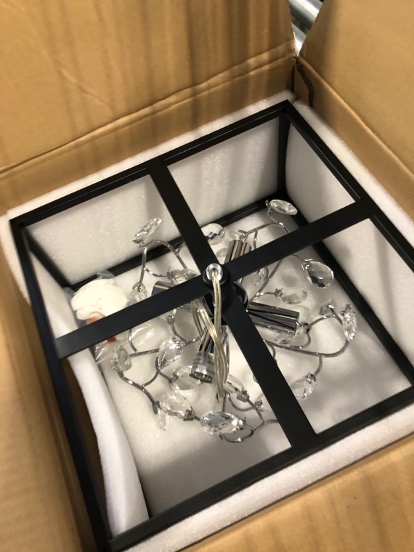 Photo 1 of AGV LIGHTING CL043C Crystal Ceiling Light Fixture, Modern Semi Flush Mount Light, Perfect for Living Space, D13 x H11, E12 Base 4-Lights, Matte Black & Chrome Finish Semi-Flushmount Chrome