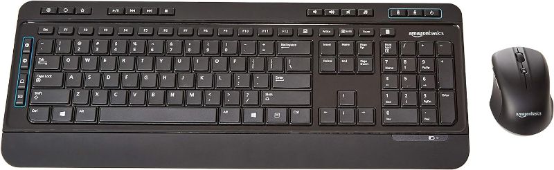 Photo 1 of Amazon Basics Wireless Full Size Computer Keyboard and Mouse Combo, US Layout (QWERTY), Black
