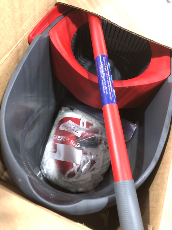 Photo 3 of O-Cedar EasyWring Microfiber Spin Mop, Bucket Floor Cleaning System, Red, Gray Spin Mop & Bucket