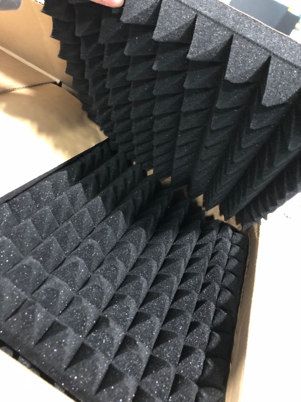 Photo 2 of 24 Pack Acoustic Panels, 12x12x1.2 Inches Egg Crate Acoustic Foam Panels, Sound Proof Foam Panels Noise Reducing for Walls and Ceiling, Acoustic Foam Panels Sound Absorbing, Soundproof Wall Panels 12 x 12 x 1.18 Inches 24 Pack - Black Egg Crate Foam