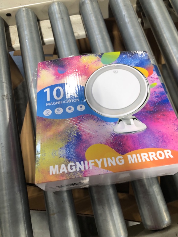 Photo 2 of 10X Magnifying Makeup Mirror with Lights, 3 Color Lighting, Bathroom Shower Mirror with Suction Cup, Intelligent Switch, 360 Degree Rotation, Portable, for Detailed Makeup, Close Skincare White Large