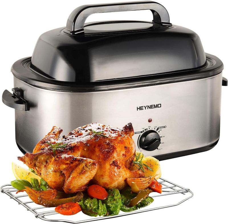 Photo 1 of 24 Quart Electric Roaster Oven, Turkey Roaster with Viewing Lid, Large Stainless Steel Roaster Oven Silver

