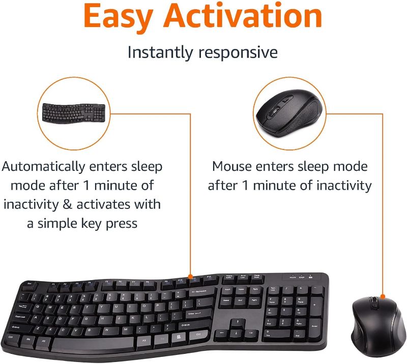 Photo 1 of Amazon Basics Ergonomic Wireless Keyboard Mouse Combo - QWERTY - Black