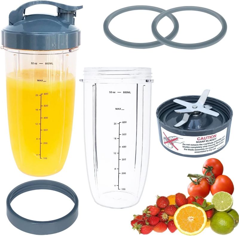 Photo 1 of [UPGRADE] Replacement 32oz NutriBullet Blender Cups & Blade Part Compatible with 600w/900w Blender (7 Pieces)
