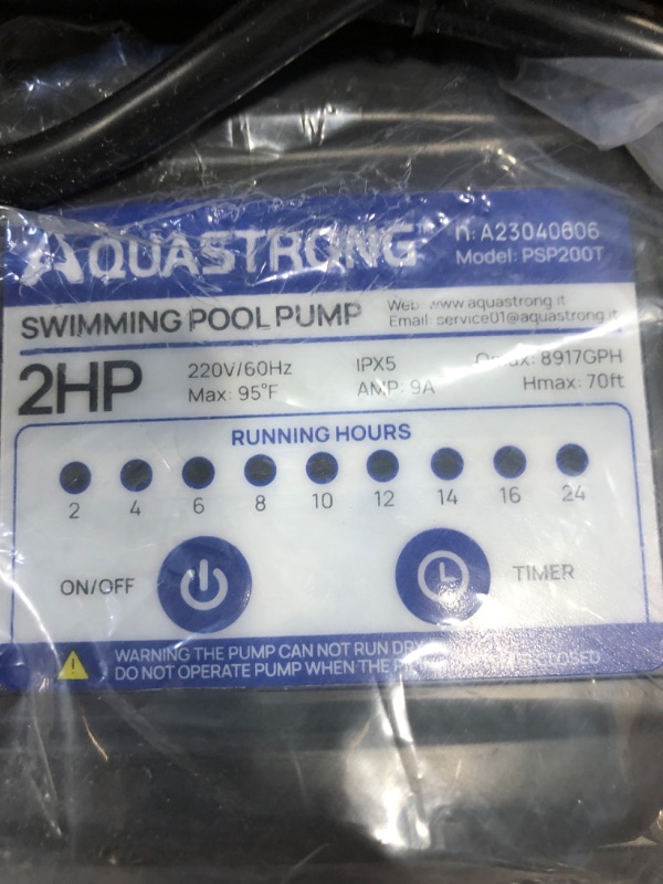 Photo 5 of AQUASTRONG 2 HP In/Above Ground Pool Pump with Timer, 220V, 8917GPH, High Flow, Powerful Self Primming Swimming Pool Pumps with Filter Basket 2HP + With Timer + 220V