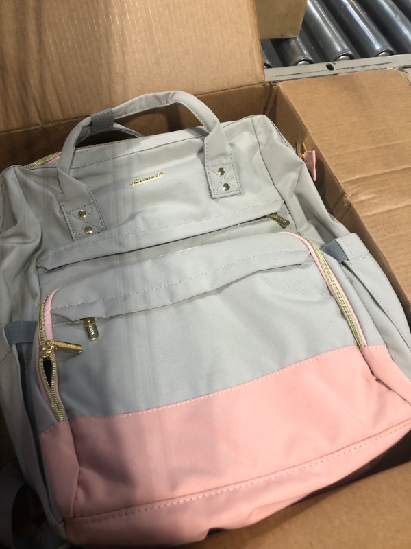 Photo 2 of LOVEVOOK Laptop Backpack for Women Fashion Business Computer Backpacks Travel Bags Purse Doctor Nurse Work Backpack with USB Port, Fits 17-Inch Laptop, Light Grey-Pink 17 Inch Light Grey-pink