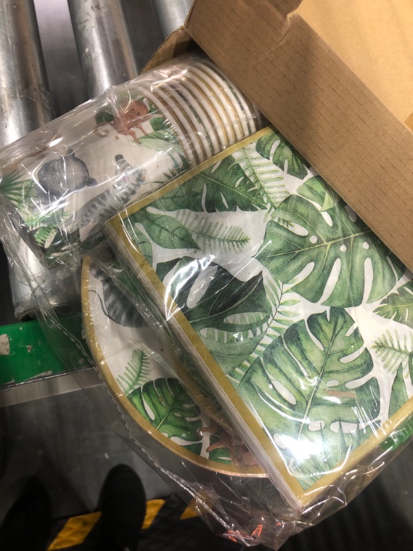 Photo 1 of 170 Pcs Jungle Safari Party Supplies Jungle Baby Shower Decorations Jungle Party Plates and Cups and Napkins Sets Jungle Tablecloth Safari Theme Party Supplies for Birthday Baby Shower, Serve 24