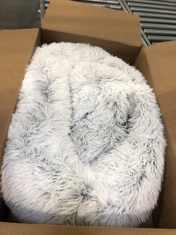 Photo 3 of Best Friends by Sheri The Original Calming Donut Cat and Dog Bed in Shag Fur Frost, Small 23" Small 23" x 23" Bed Only Shag Frost