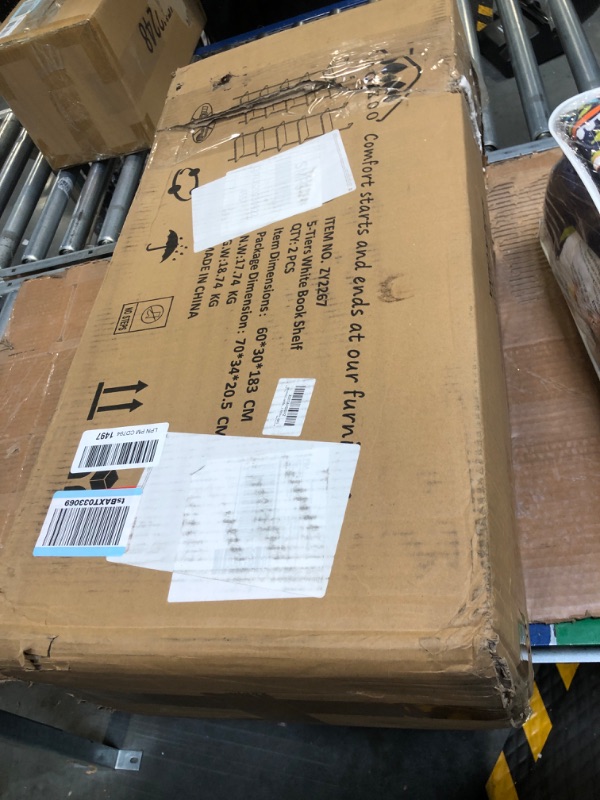 Photo 1 of aboxoo Ladder Shelf White Marble Bookshelf 5-Tier Wall-Mounted Wood Rack Open Industrial Modern Plant Flower Stand Utility Organizer Bookcase Metal Frame Furniture Office Kitchen Bedroom White 2 PCS