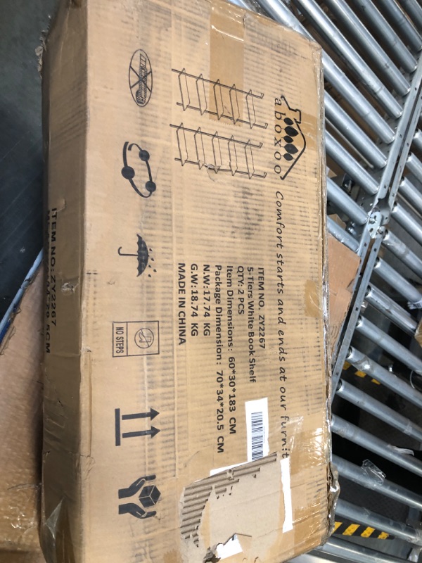 Photo 1 of aboxoo Ladder Shelf White Marble Bookshelf 5-Tier Wall-Mounted Wood Rack Open Industrial Modern Plant Flower Stand Utility Organizer Bookcase Metal Frame Furniture Office Kitchen Bedroom White 2 PCS