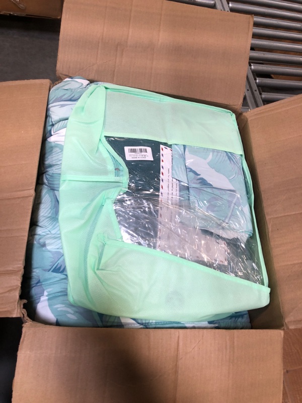 Photo 1 of AIKASY Blue Green King Comforter Set with Sheets,Bed in a Bag 7-Pieces,Palm Tree Totem Printing Design,Ultra Soft Down Alternative All Season Bedding Set(King, Blue Green) Blue Green King-7 Pieces