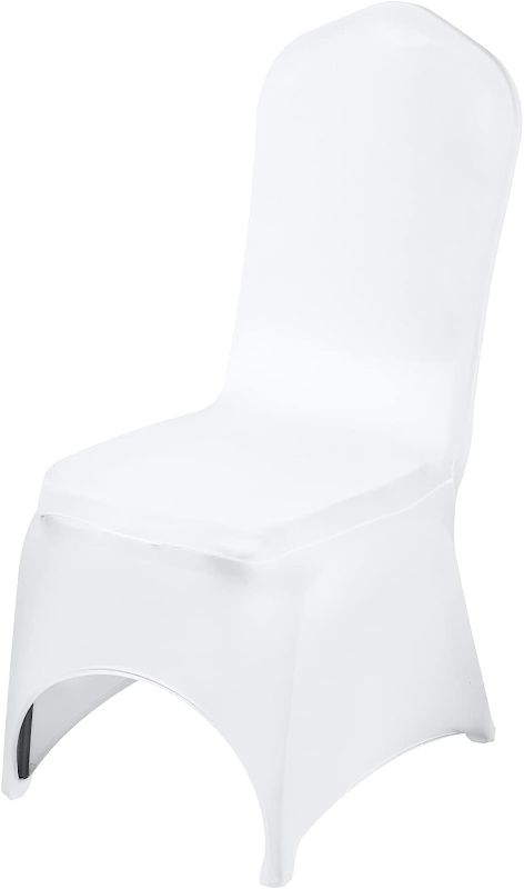 Photo 1 of 50 Pcs White Chair Covers Polyester Spandex Chair Cover Stretch Slipcovers for Wedding Party Dining Banquet Chair Decoration Covers