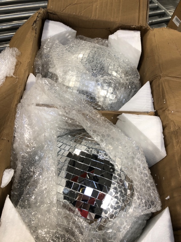 Photo 3 of 2 Pack Large Disco Ball Silver Hanging Mirror Disco Ball Reflective Mirror Disco Ball Ornament for Party Holiday Wedding Dance Music Festivals Decor Club Stage Props DJ Decoration (12 Inch, 12 Inch)