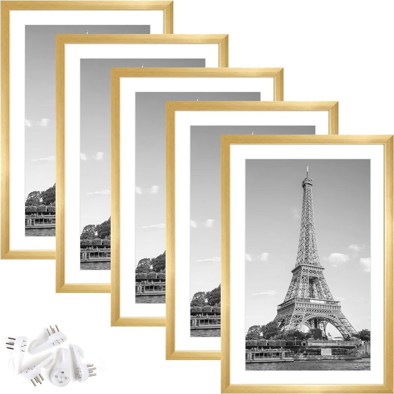 Photo 1 of 11x17 Picture Frame Set of 5, Display Pictures 11x17, Wall Gallery Photo Frames, Gold