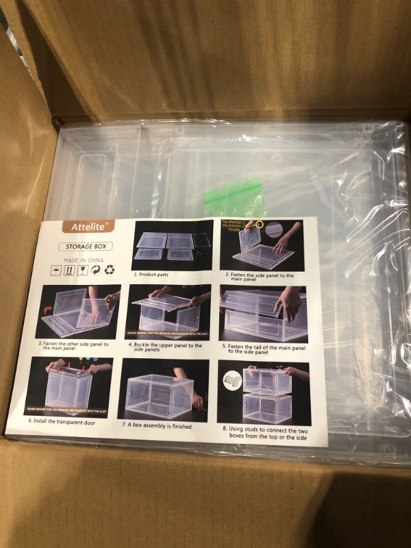 Photo 1 of Attelite Large Clear Shoe Box Plastic Stackable, Shoe Containers Shoe Storage Organizer Box with Magnetic Door, Side Open Shoe Box for Display Sneakers, Easy Assembly,6 Pack