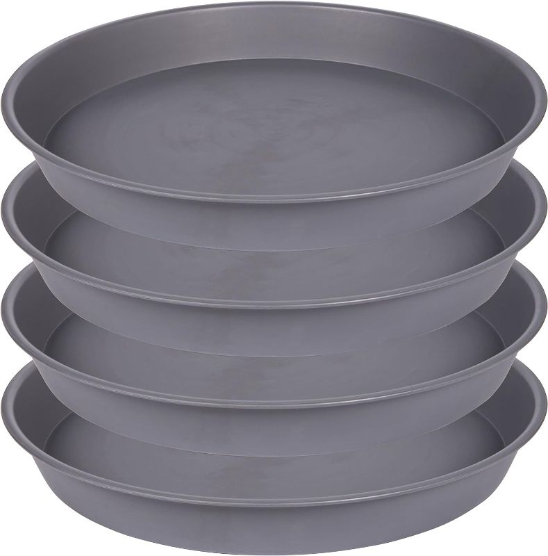 Photo 1 of 6 Pack of 18 19 inch Plant Saucer Round, Deep Plant Saucers for Pots, Heavy Duty Plastic Plant Drip Tray for Indoors Outdoor, Bird Bath Bowls, Plant Trays for Planter 17-20" (19 inch, Cement)