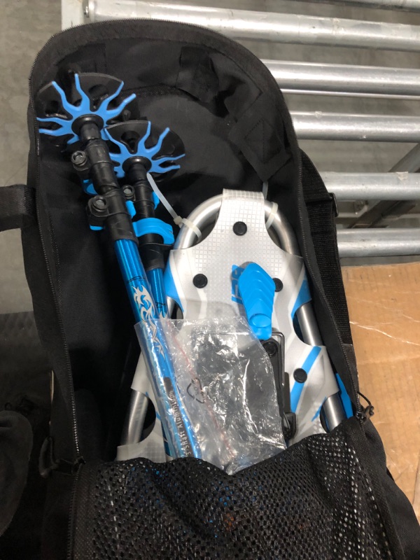 Photo 3 of G2  Light Weight Snowshoes with Toe Box, EVA Padded Ratchet Binding, Heel Lift, Flexible Pivot Bar, Durable Back Strap, Set with Trekking Poles, Carrying Bag, Snow Baskets, Blue (Up to 150lbs)