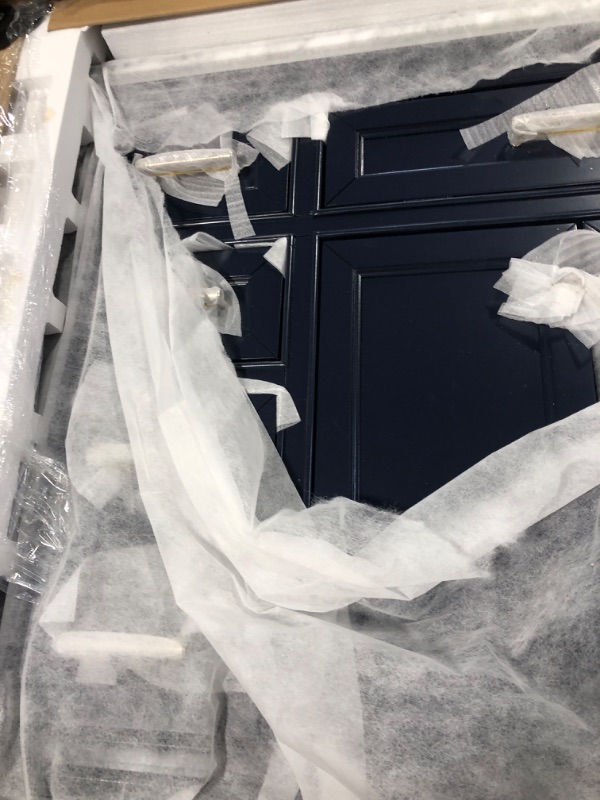 Photo 4 of **USED** Windlowe 49 in. W x 22 in. D x 35 in. H Bath Vanity in Navy Blue with Carrara Marble Vanity Top in White with White Sink