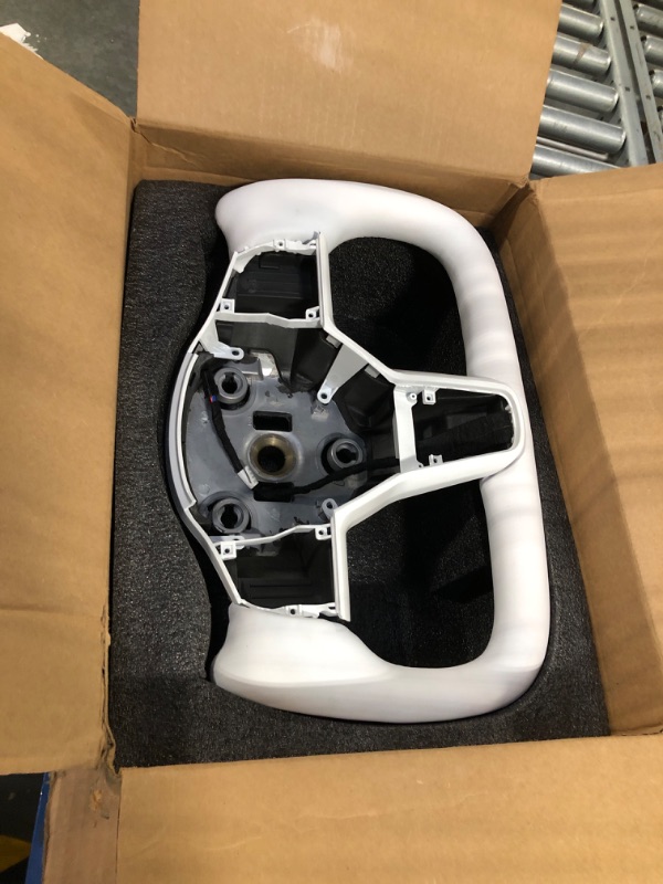 Photo 1 of ZIMABLUE Yoke Steering Wheel Personalized Yoke Steering Wheel Nappa Leather without Front Trim for Tesla Model 3 / Y 2017-2023 (White Leather, with Heating) Model 3/Y White With Heating