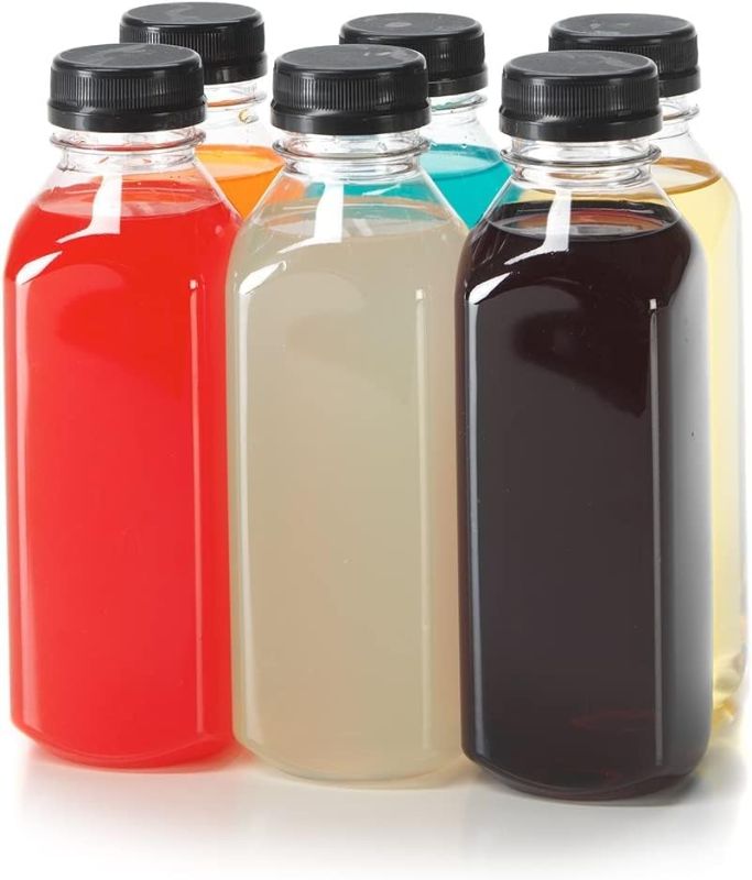Photo 1 of 12 Pack 12OZ Plastic Juice Bottles with Caps, OAMCEG Juice Containers with Lids for Fridge, Reusable Smoothie Bottles, Empty Clear Bulk Beverage Container with Black Tamper Evident Lids (Square, 12oz)