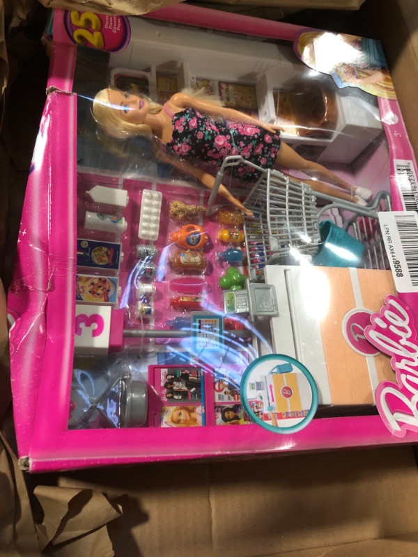 Photo 3 of Barbie Doll, Blonde, and Grocery Store with Rolling Cart and Working Belt Supermarket