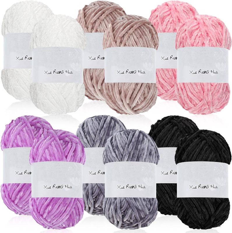 Photo 1 of Amylove 12 Skeins Chenille Yarn 197 Yard Soft Plush Yarn 3.53 oz Bulky Blanket Yarn for Crocheting Knitting Crochet Weaving DIY Baby Sweater Shawl Craft, Simple Colors