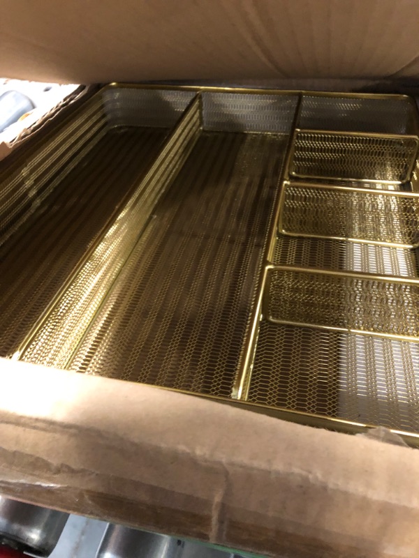 Photo 1 of Martha Stewart Ryder Gold Mesh Metal 6 Compartment Large Desk Drawer Organizer for Accessories and Office Supplies