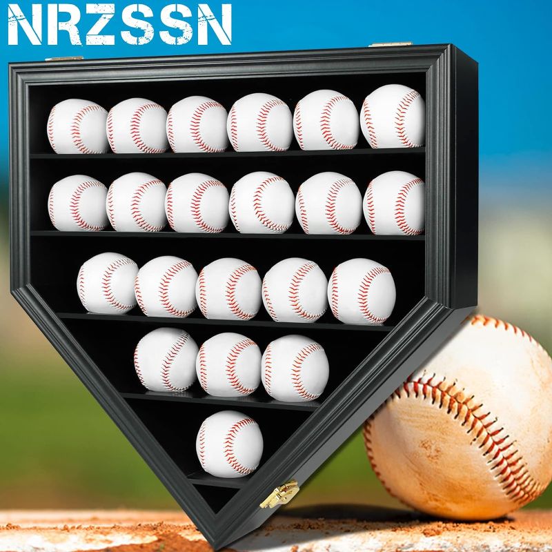 Photo 1 of 21 Baseball Display Case Wall Mount Clear View Anti Fade? with Lockable UV Protection Acrylic Door, Wood Display Show Rack Cabinet Shadow Box for Collectible Balls(Black)
