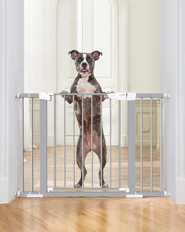 Photo 1 of Cumbor 29.7-46" Baby Gate for Stairs, Mom's Choice Awards Winner-Auto Close Dog Gate for The House, Easy Install Pressure Mounted Pet Gates for Doorways, Easy Walk Thru Wide Safety Gate for Dog, Gray
