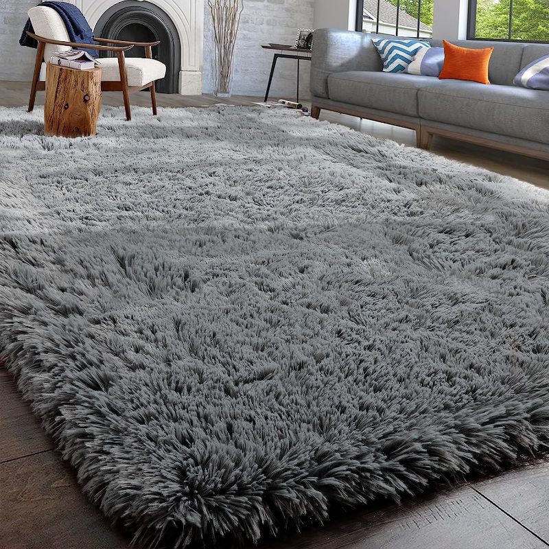 Photo 1 of  Grey Fluffy Rug for Bedroom  Shag Area Rug for Kids Room, Boys, Man Cave, Furry Carpet, Plush Modern Living Room Rug Soft, Shaggy Classroom Rug Fuzzy, Throw Rug for Dorm