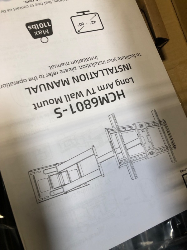 Photo 4 of HCMOUNTING Long Arm TV Wall Mount for 42-80 inch TVs, Full Motion TV Mount with 43 inch Extension Articulating Arms, Swivel and Tilt Wall Mount TV Bracket, Holds up to 110 lbs, Max VESA 600x400mm