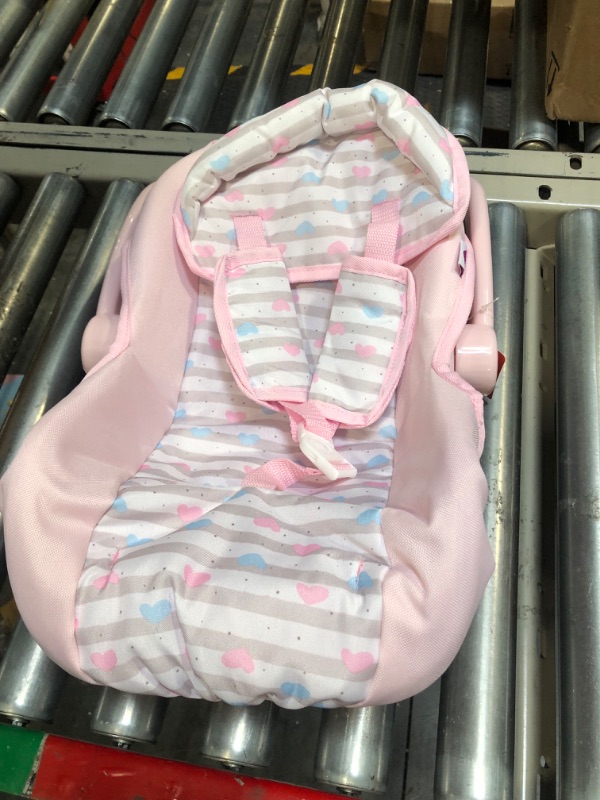 Photo 3 of Adora Baby Doll Car Seat - Pink Car Seat Carrier, Fits Dolls Up to 20 inches, Stripe Hearts Design, Multicolor Classic Pastel Pink and Blue