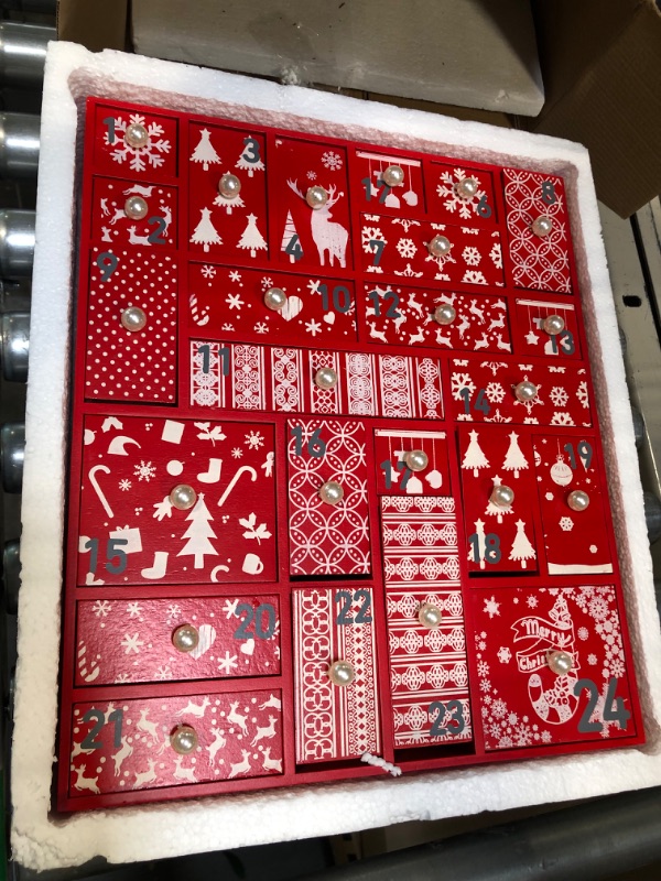 Photo 2 of Juegoal Red Advent Calendar with 24 Drawers Countdown to Christmas, Refillable Wooden Advent, 15 Inches Tall