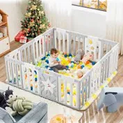 Photo 1 of Coolever Foldable Baby Playpen, Safety Baby Gate Playpen For Babies And Toddlers Sturdy And Immovable Baby Fence Play Area Activity Center Portable Design For Indoor Outdoor (Grey+White+Star 16 Panel) 14+2 Grey+White+Star