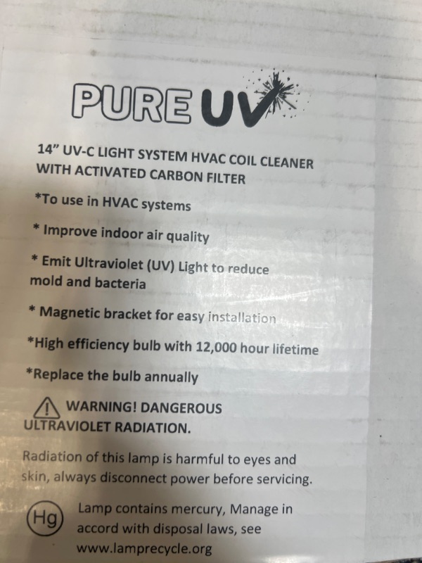 Photo 4 of 24V 14" Bulb UV Lamp Coil Cleaner for A/C HVAC with Germicidal Bulb and Magnet - Requires 24 VAC Power Input