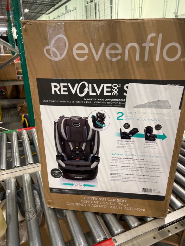 Photo 2 of Evenflo Revolve360 Slim 2-in-1 Rotational Car Seat with Quick Clean Cover (Stow Blue) Revolve Slim Quick Clean Cover Stow Blue