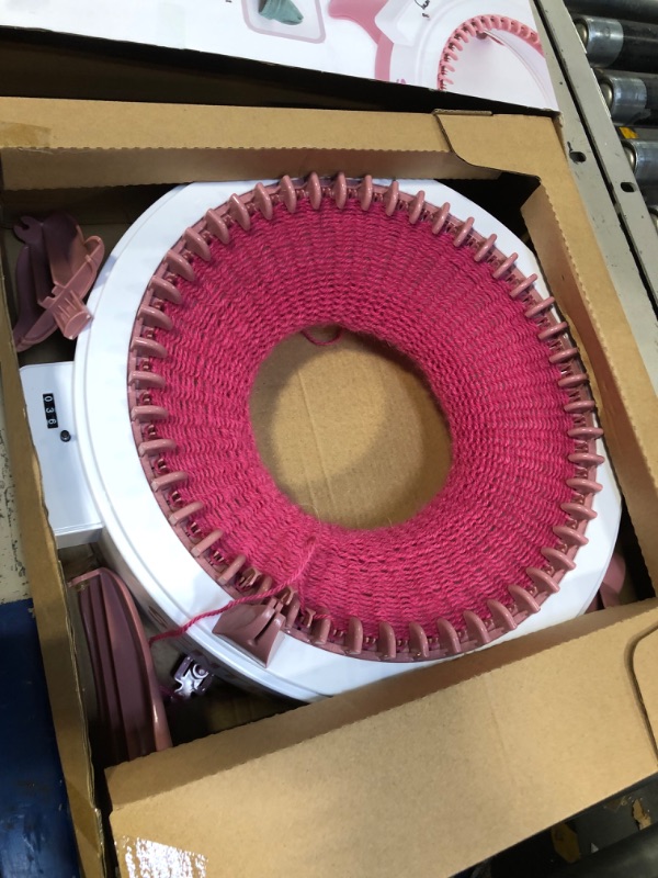 Photo 3 of 48 Needles Knitting Machines with Row Counter, Smart Knitting Round Loom for Adults/Kids, Knitting Board Rotating Double Knit Loom Machine Kits Pink White 48 Needles